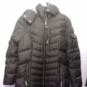 Eddie Bauer Down Puffer Parka Long Winter Coat Size Large Black Removable Hood
